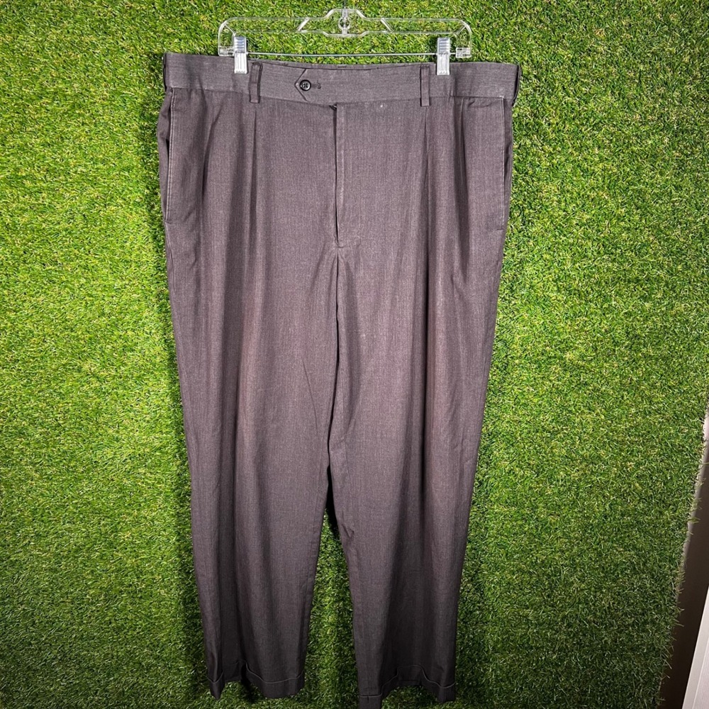 Classic Fit Pleated Dress Pants Charcoal Grey 40x30‎ Cuffed Trousers